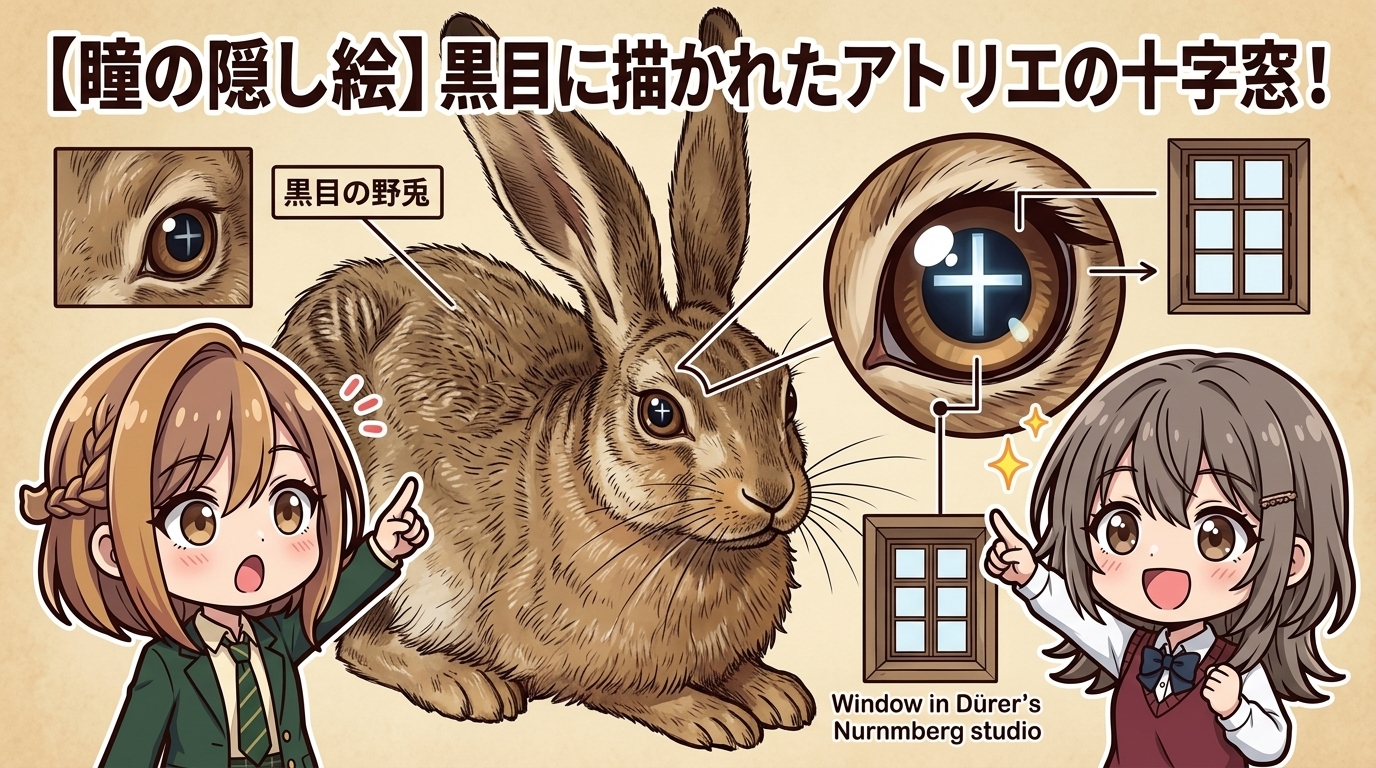 【瞳の隠し絵】黒目に描かれたアトリエの十字窓！
