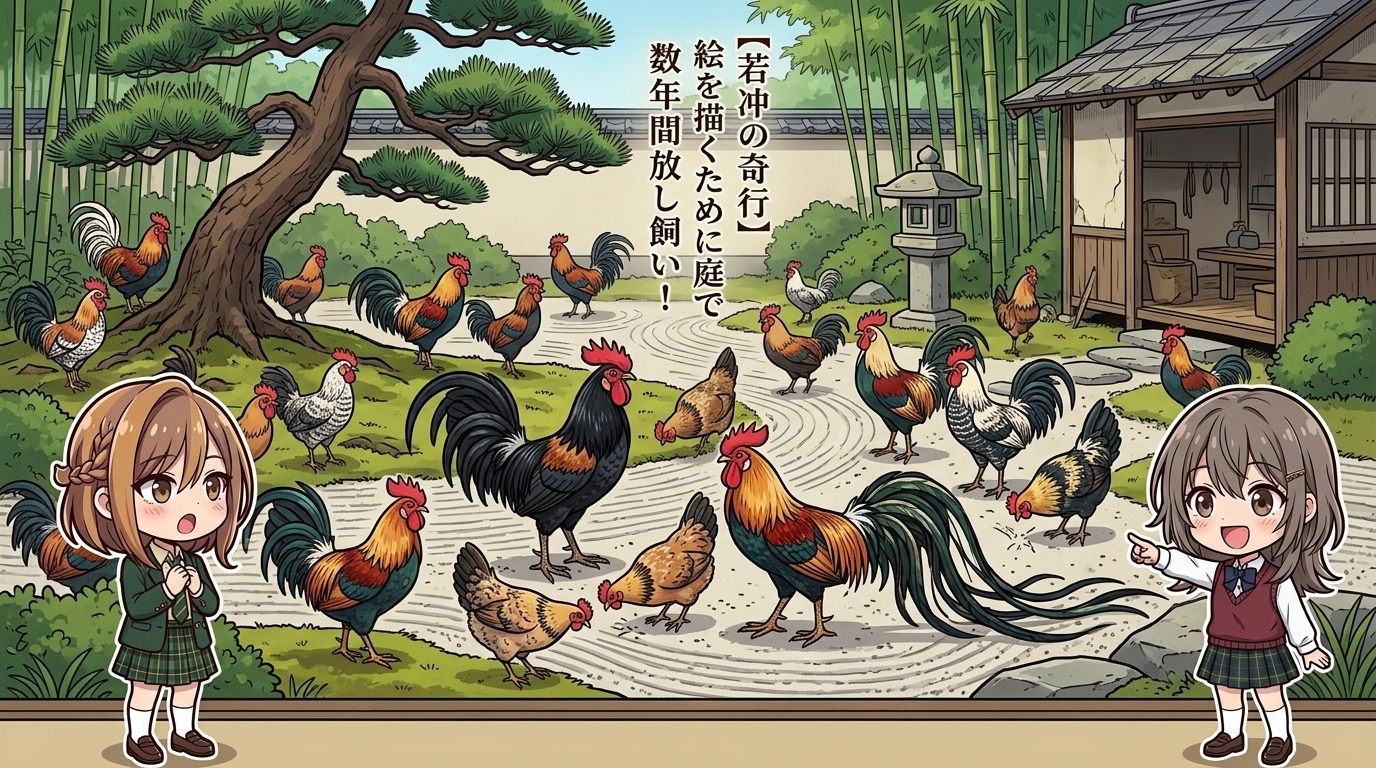 【若冲の奇行】絵を描くために庭でニワトリを数年間放し飼い！