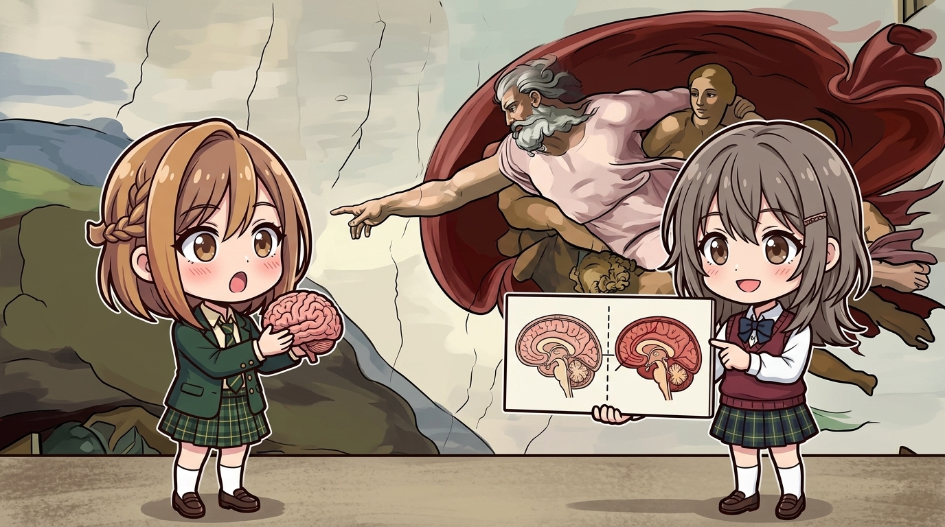 【隠された脳の形】神様の後ろの赤い布