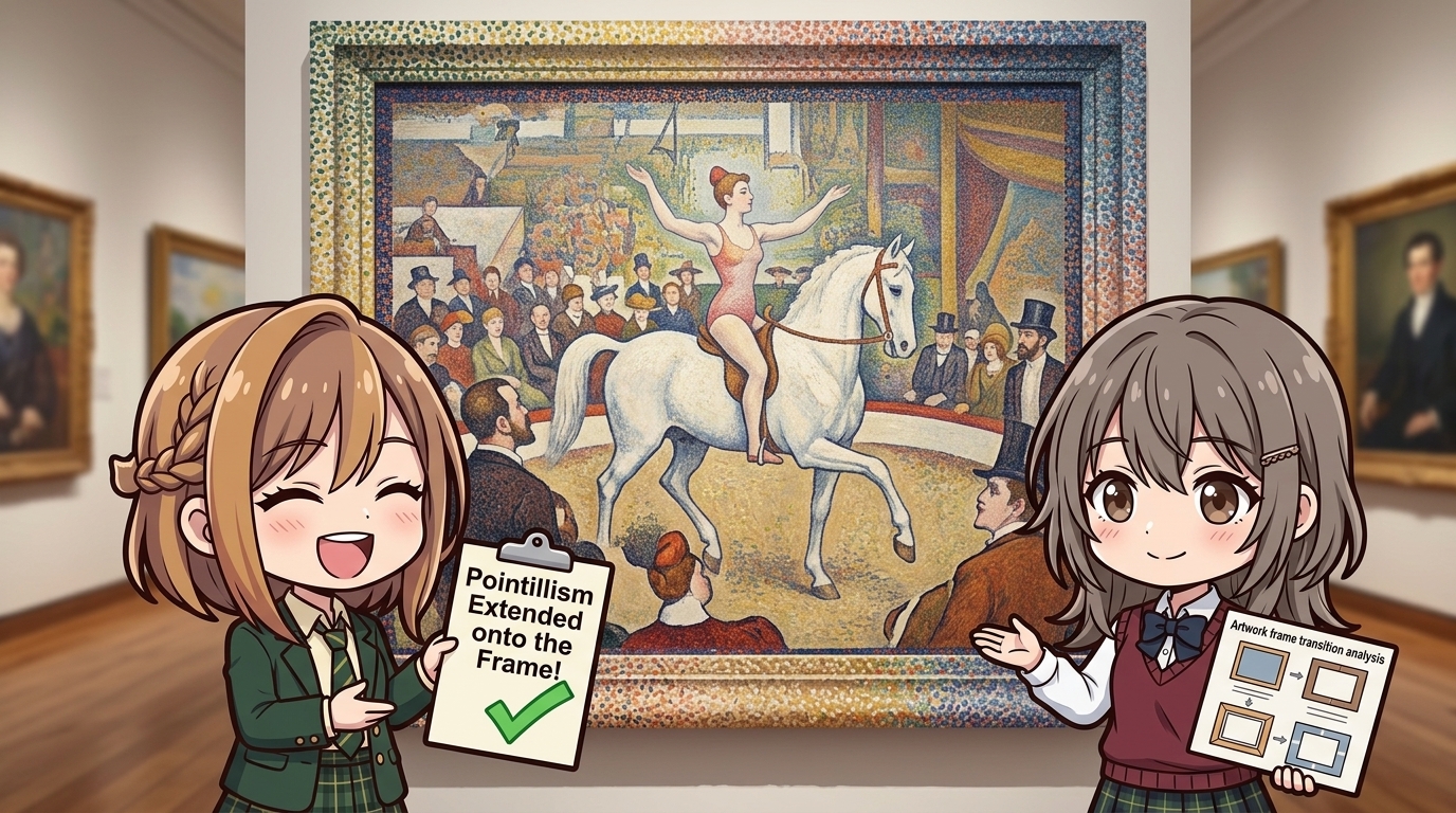 【額縁まで作品】点描が縁取りにも続く