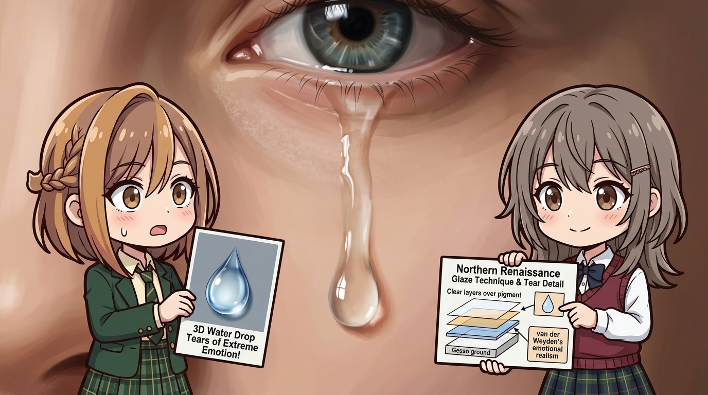 【超絶技巧】虫眼鏡で見ないと気づかない！頬を伝う「真珠のような3Dの涙」